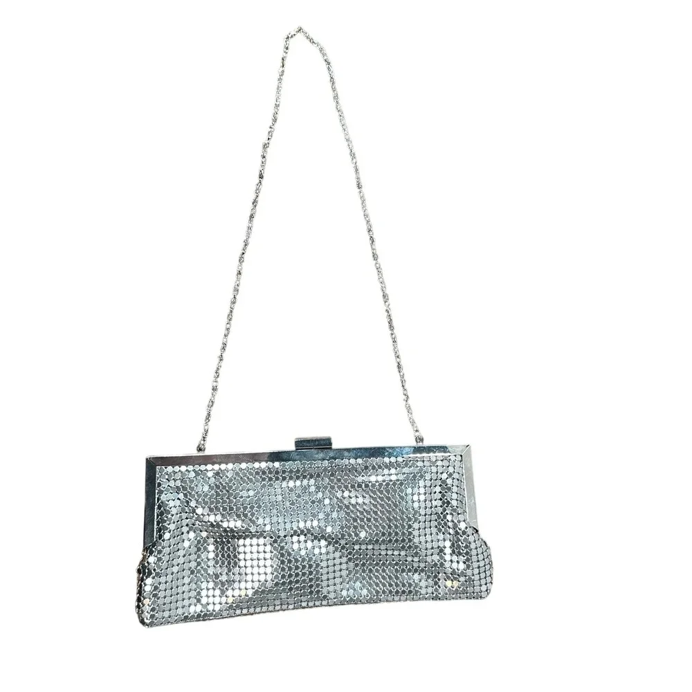Silver Mesh Evening Clutch Bag with Chain Strap‎ Elegant Party Purse